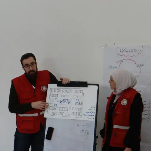 توعية بالتصرف اثناء الزلزال - مؤسسة العزم للريادة والتنمية بالاشتراك مع الهلال الأحمر العربي السوري في حمص